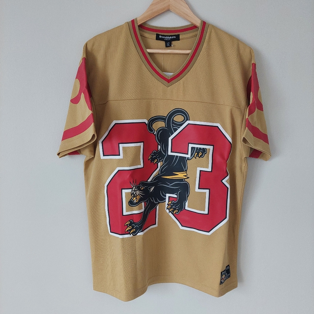 BrandMakers Group Bone Thread Jersey, Men's Large, Mustard Yellow / Red